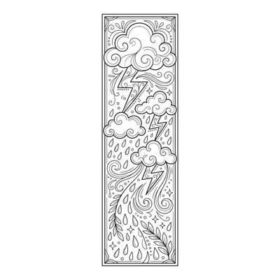 Immerse yourself in tranquility with this unique Soft Thunder Bookmark coloring page. Featuring stylized clouds, gentle rain, and elegant lightning, it's the perfect artistic escape for your reading adventures.