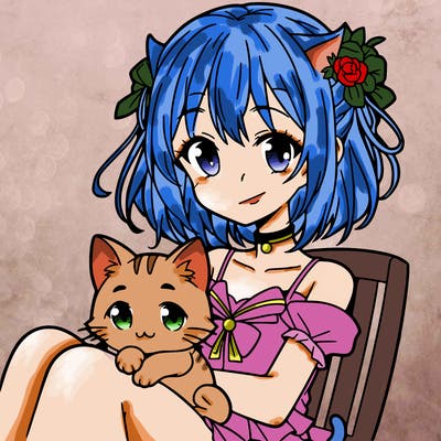 anime girl with a cat
