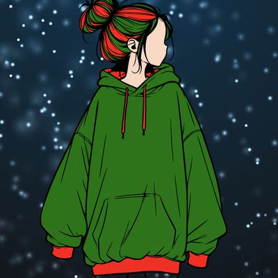 realistic girl with a oversized sweatshirt on and a bun