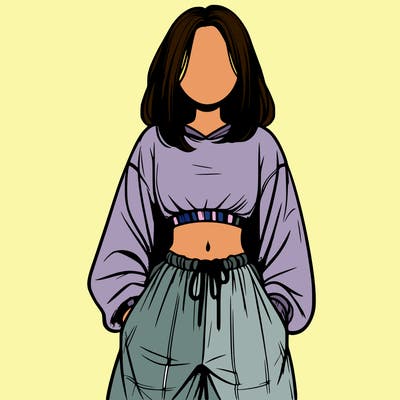 realistic girl faceless with baggy pants and a crop top