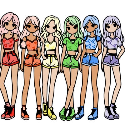 a group of girls wearing crop tops and shorts