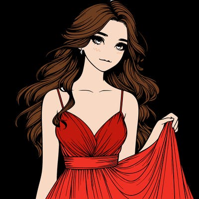 realistic girl in flowy silky prom dress