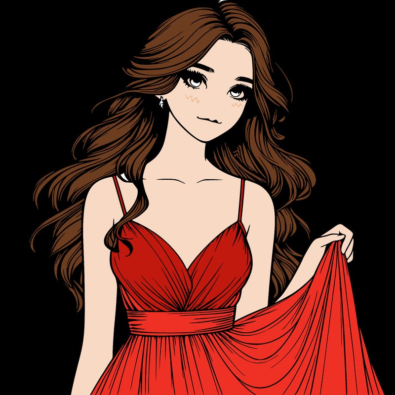 realistic girl in flowy silky prom dress