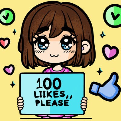 a girl with a sign saying 100 likes, please