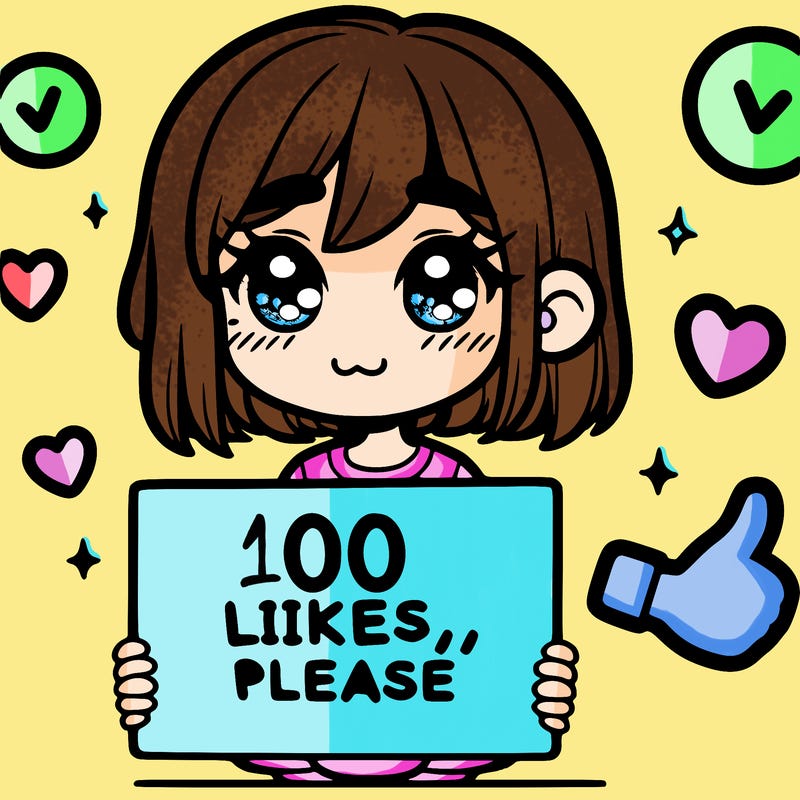 a girl with a sign saying 100 likes, please