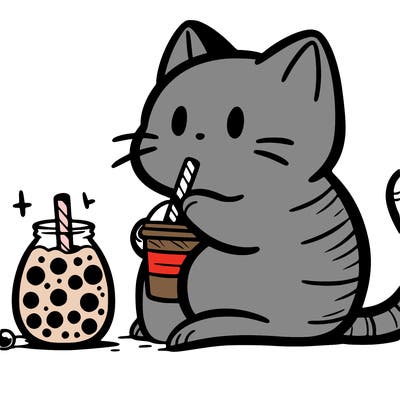 a cat drinking boba