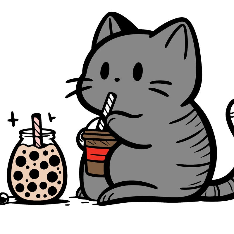 a cat drinking boba