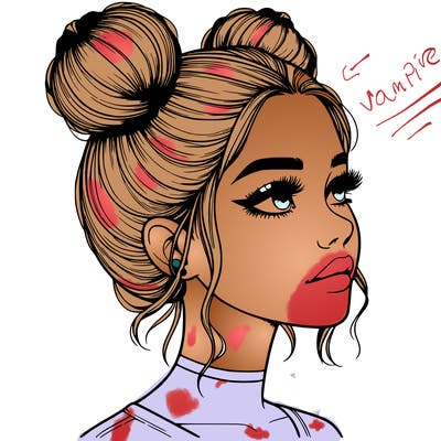 realistic girl with buns on the top of her head