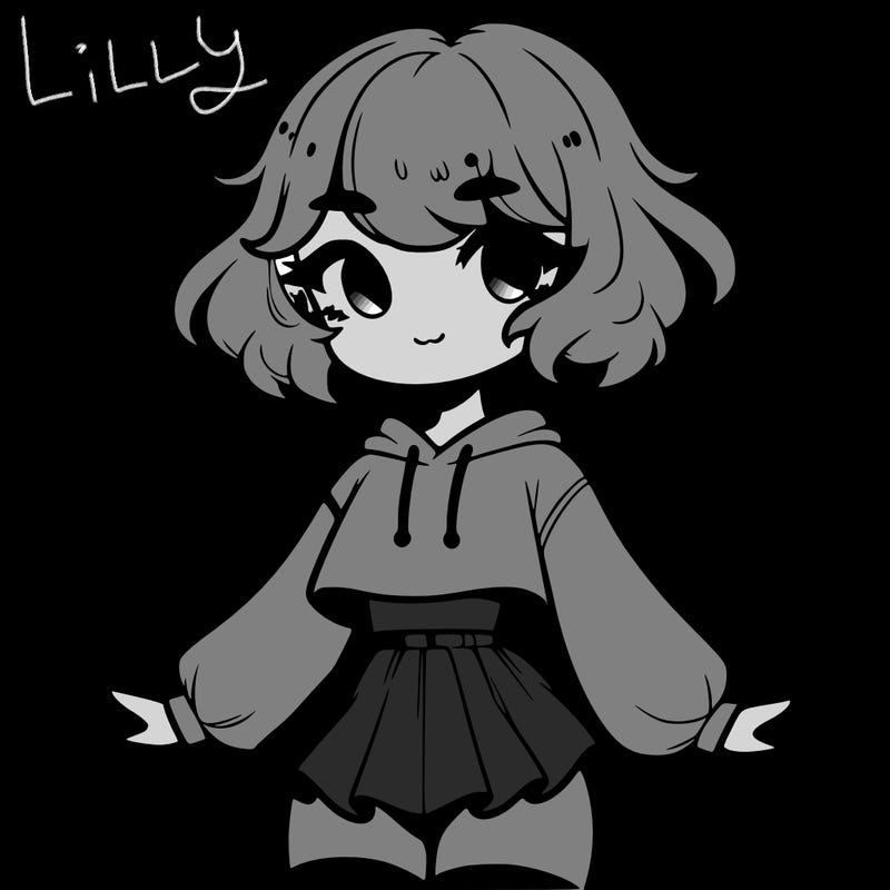 cute femboy with short, fluffy hair that softly frames their face, wearing a cropped hoodie, paired with a flouncy short skirt, and thigh-high stockings