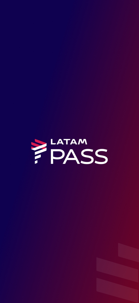 LATAM Pass - LATAM Pass app splash screen featuring the official logo on a dark blue and red gradient background