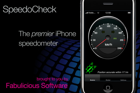 SpeedoCheck HUD - Aplicativo SpeedoCheck HUD mostrando um velocímetro analógico em um iPhone