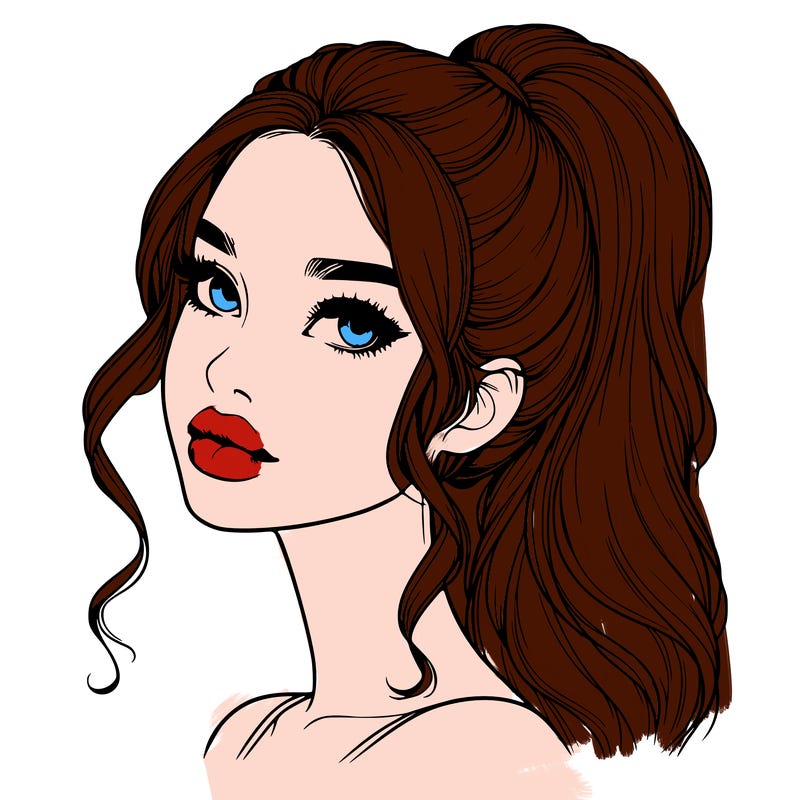 realistic girl with a ponytail on her hair and lips