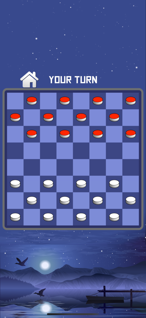 Chess 2 in 1 for Watch & Phone - Tablero de damas con piezas rojas y blancas en posiciones iniciales