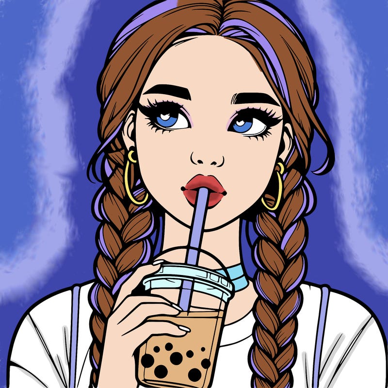 realistic girl with braided hair drinking boba