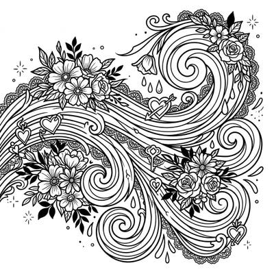 Discover a beautifully intricate coloring template that masterfully blends the power of a sweeping gust with the delicate beauty of Mother's Day florals. This unique design offers a sophisticated and artistic challenge for colorists of all levels.
