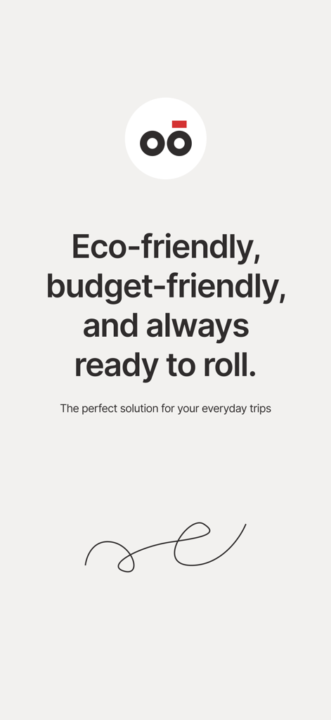 Loop Scooter app intro screen with text Eco-friendly budget-friendly and always ready to roll