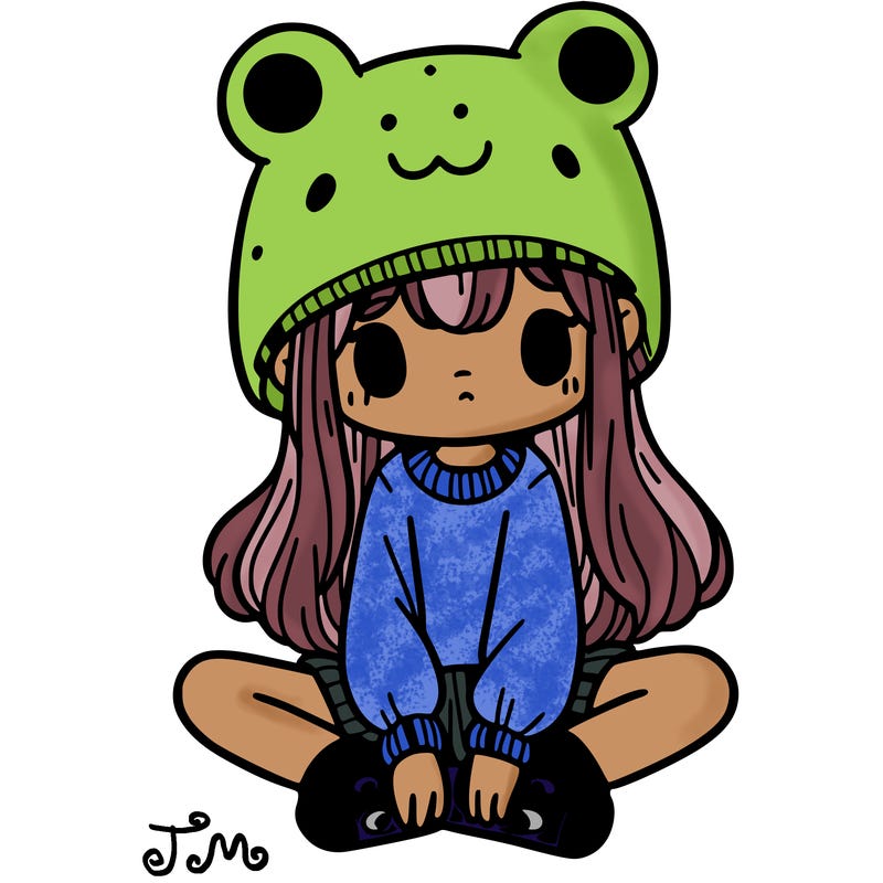 a girl wearing a frog hat and some frog socks