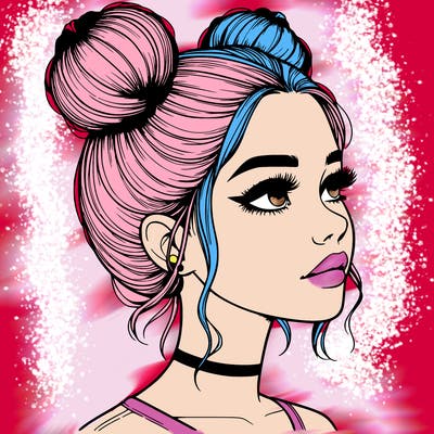 realistic girl with buns on the top of her head