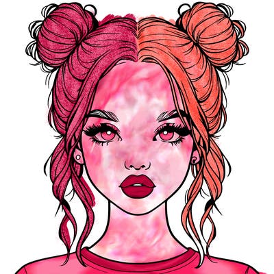 realistic girl with two buns in hair and lips