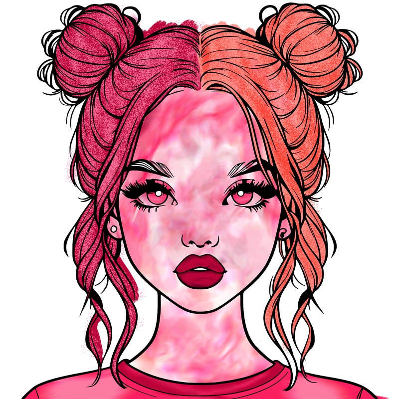realistic girl with two buns in hair and lips