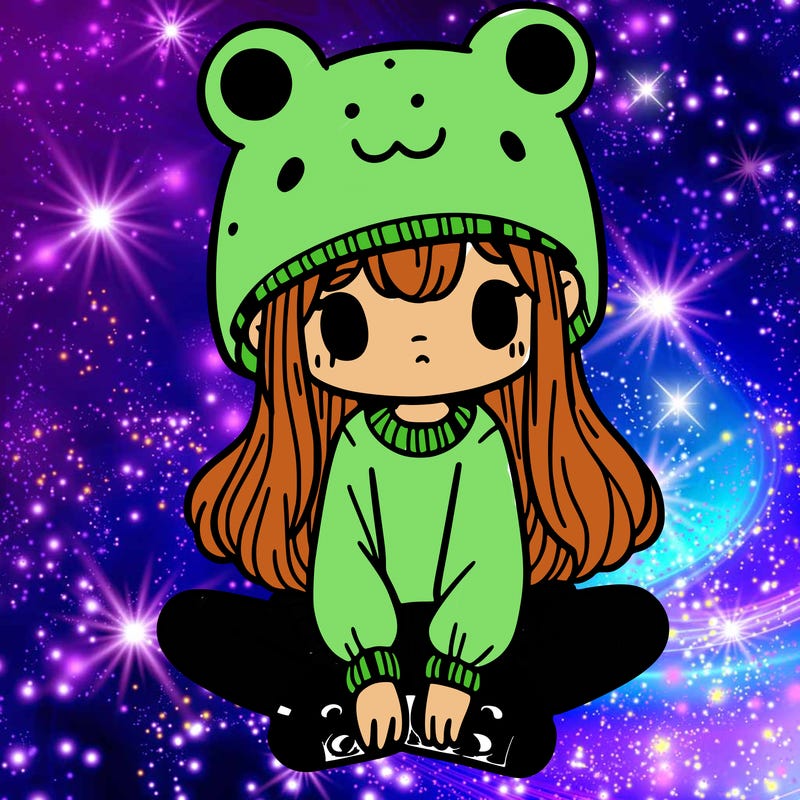 a girl wearing a frog hat and some frog socks