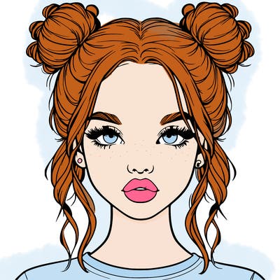 realistic girl with two buns in hair and lips