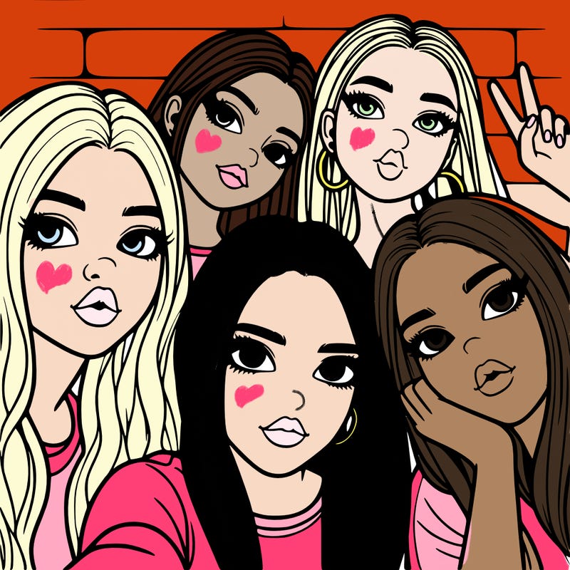 group of teen girls friends y2k up close in a selfie