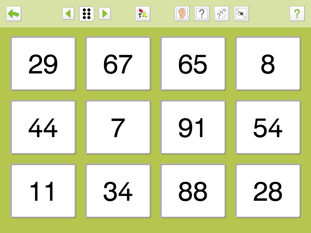 Una cuadrícula de doce tarjetas numéricas en la interfaz de la aplicación educativa ShowMe 3.0 PRO