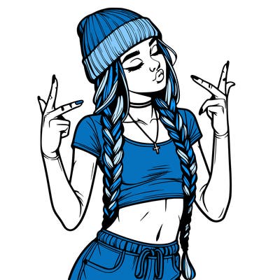 realistic teenage girl with braids and a beanie and crop top doing 🫶🏼