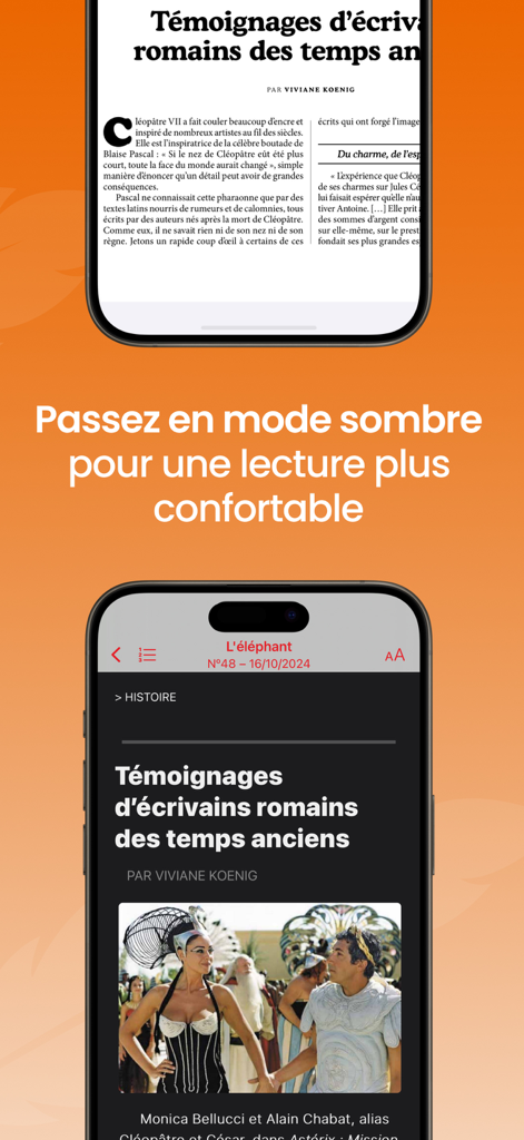 Interface de l'application Press Connect montrant les options de mode de lecture clair et sombre