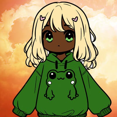 girl wearing frogging sweatshirt