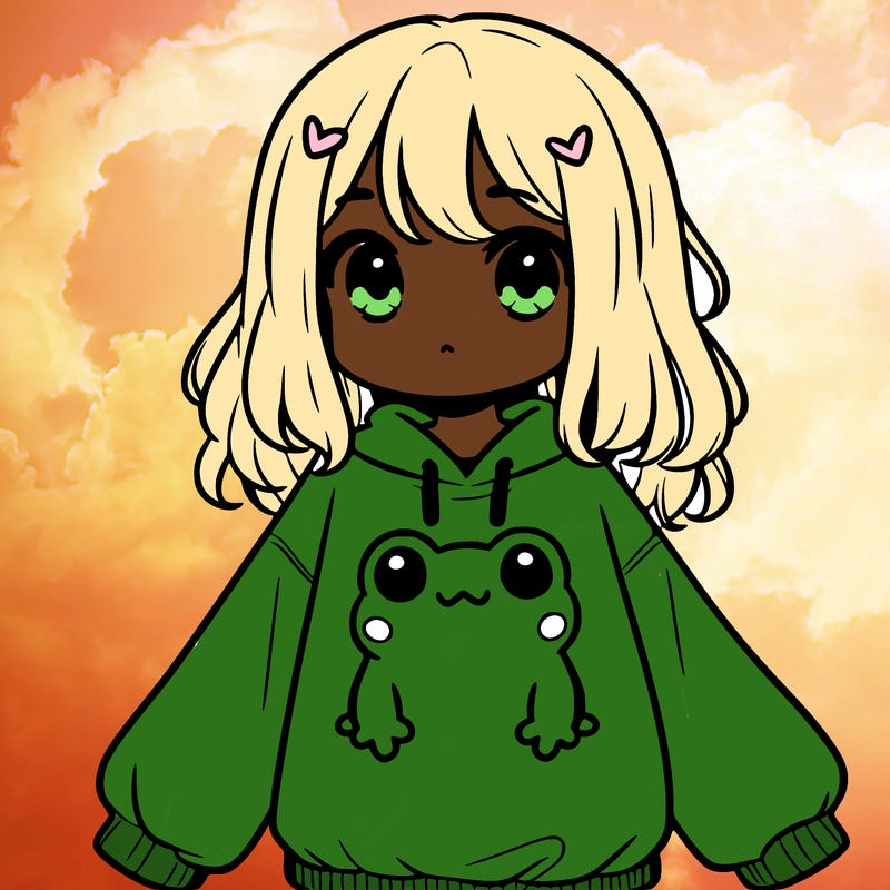 girl wearing frogging sweatshirt