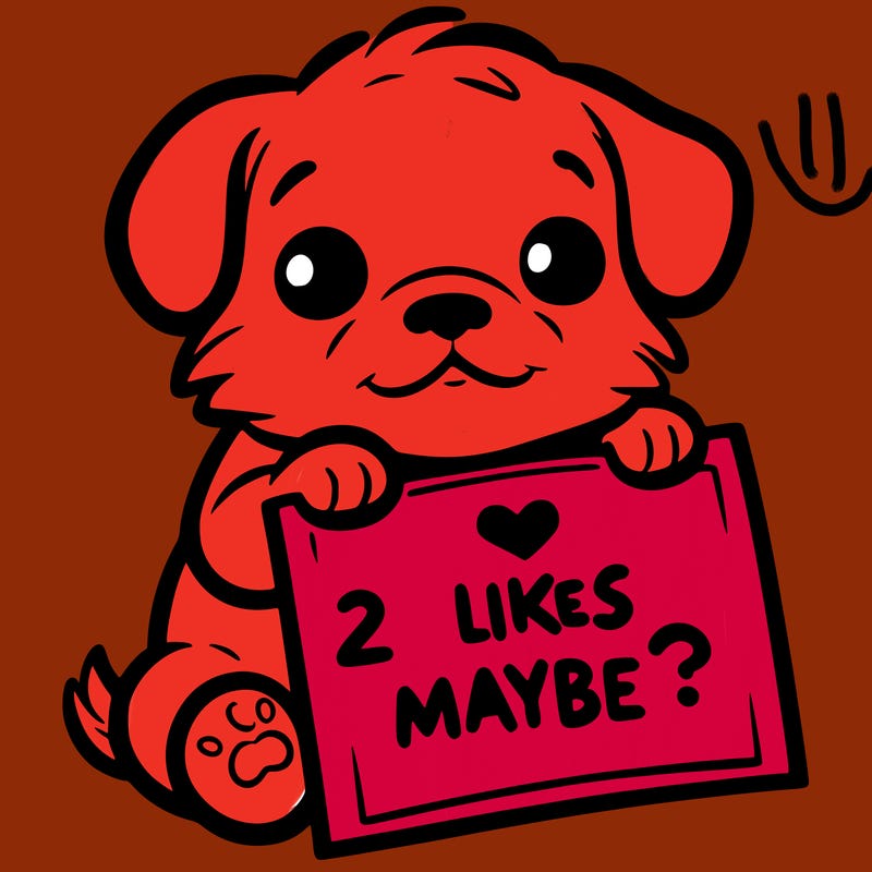 a puppy holding a sign that says 2 likes maybe?