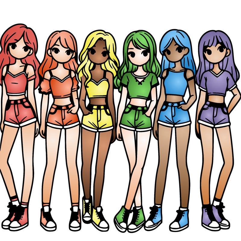 a group of girls wearing crop tops and shorts