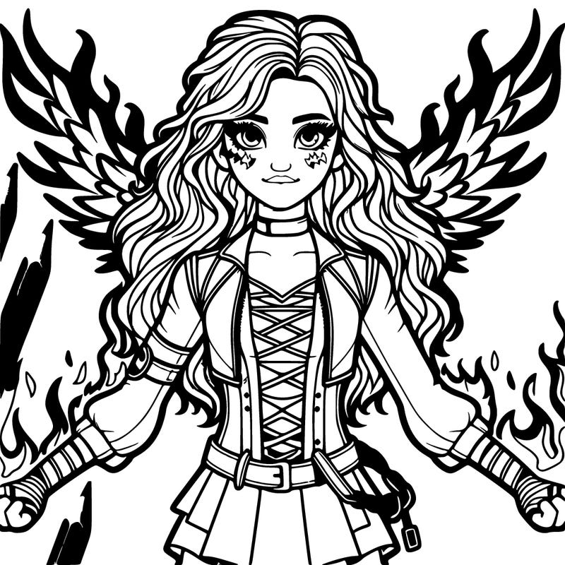 relistic girl with fire powers and fire wings