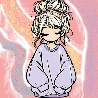 girl with baggy sweatshirt and messy bun