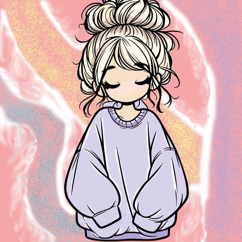 girl with baggy sweatshirt and messy bun