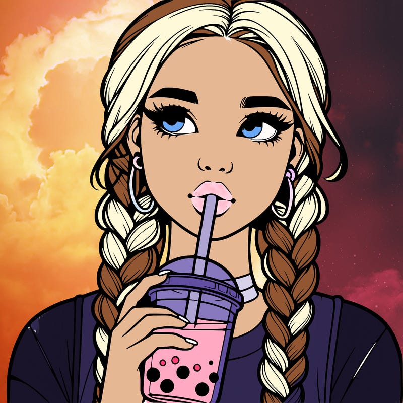 realistic girl with braided hair drinking boba