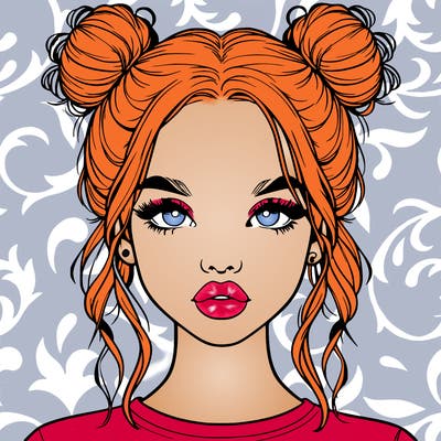 realistic girl with two buns in hair and lips