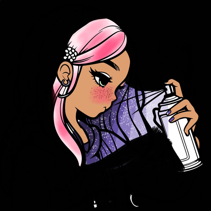 a realistic girl spray painting