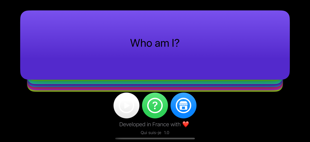 Guess The Character Game - Main menu of the Guess The Character mobile game featuring a stack of colorful cards and a play button