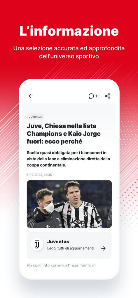 Artículo de noticias deportivas sobre la Juventus en la aplicación móvil Corriere dello Sport.