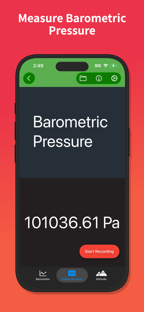 Physics Toolbox Sensor Suite - Physics Toolboxアプリにおける気圧測定のデジタル表示