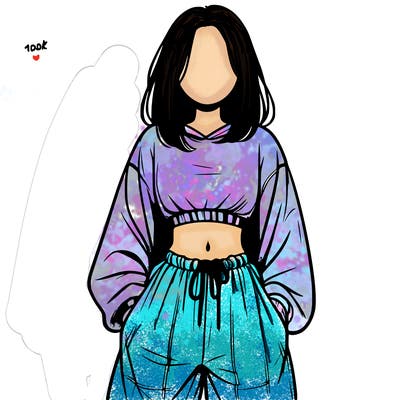 realistic girl faceless with baggy pants and a crop top