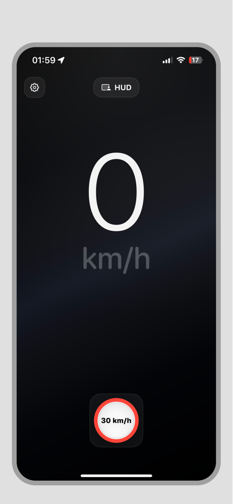 Interface de compteur de vitesse numérique affichant la vitesse actuelle en km/h et un badge de limite de vitesse