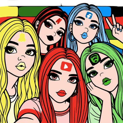 group of teen girls friends y2k up close in a selfie