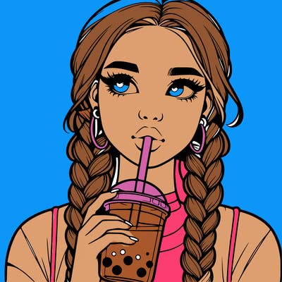 realistic girl with braided hair drinking boba