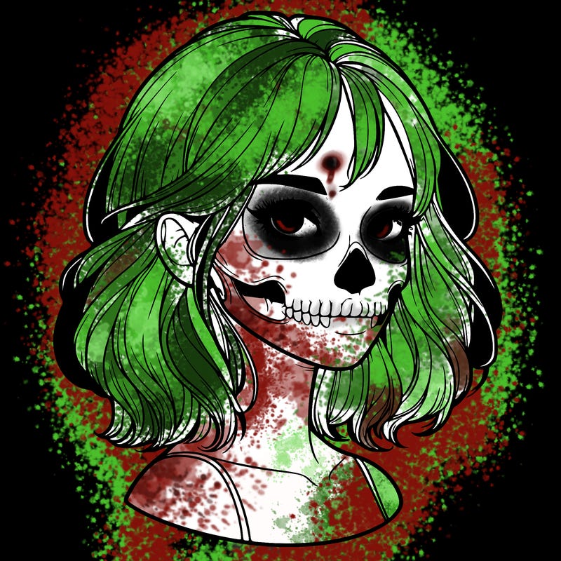 realistic girl with skull