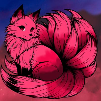 realistic detailed 9 tailed anime fox