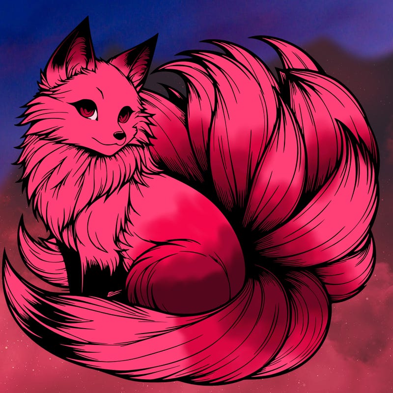 realistic detailed 9 tailed anime fox